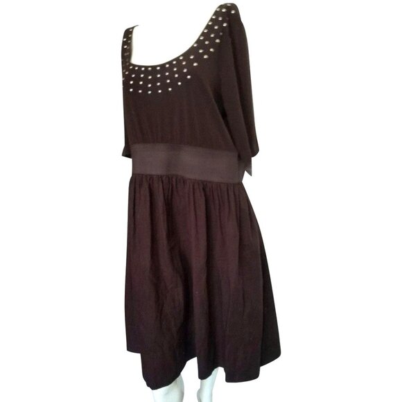 Signature by Robbie Bee Dress Brown Studded Babydoll Sz 16 (XL) Knee Length - Picture 2 of 8